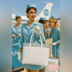 Kate Spade New York Silver Glitter & White Tote Flash Glitter Saffiano NWT